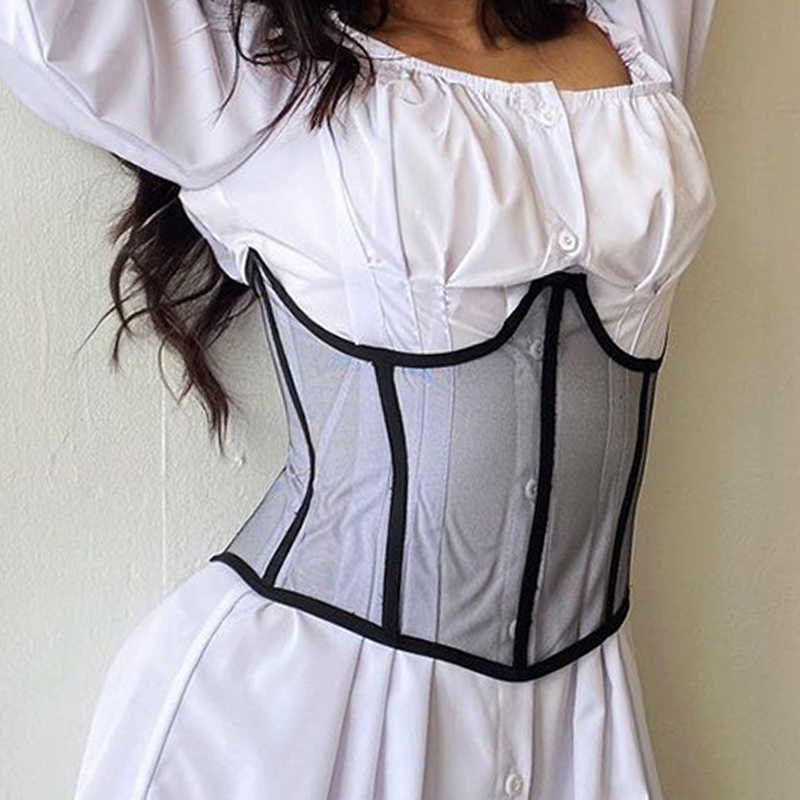 

Women Waist Trainer Corset Sheer Gauze Back Strappy Cincher Shaper with Chest Support for Girls Black Apricot P0817