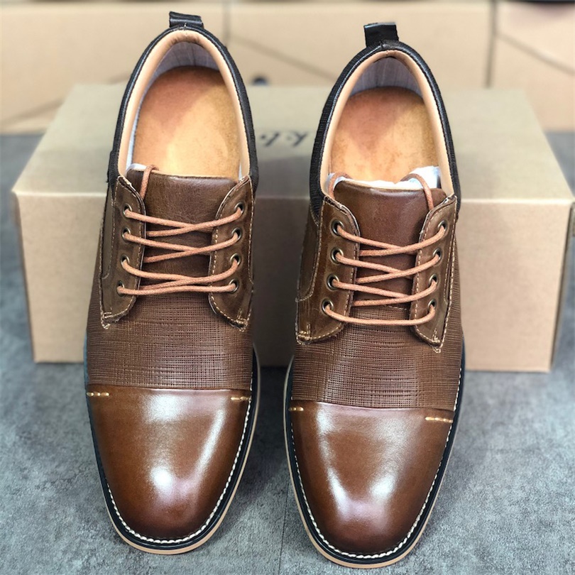 

Genuine Leather Dress Shoes Men Top Quality Brogues Oxfords Business Shoe Designer Loafer Classic Lace up Office Party Trainers With Box 002, Brown