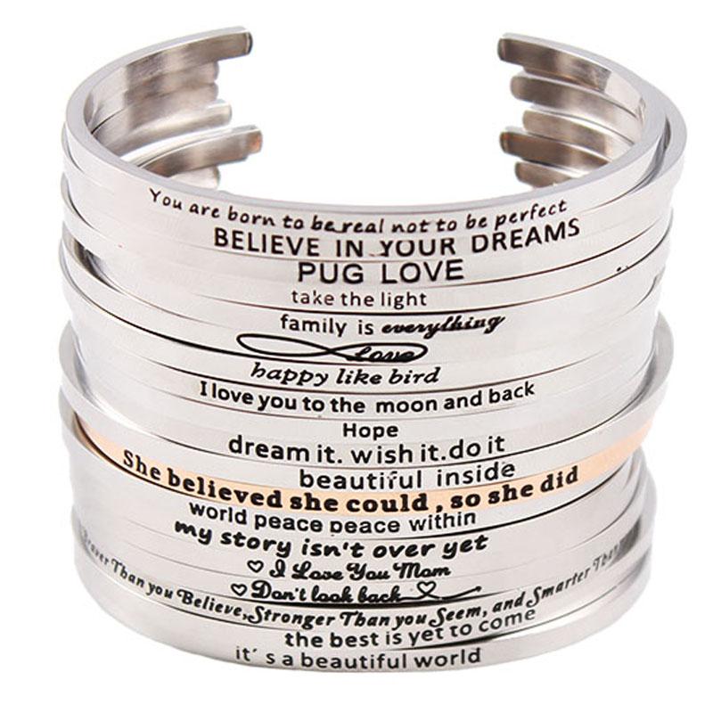 

Bangle Sell Stainless Steel Engraved Positive Inspirational Quote Hand Imprint Cuff Mantra Bracelet For Women Gifts