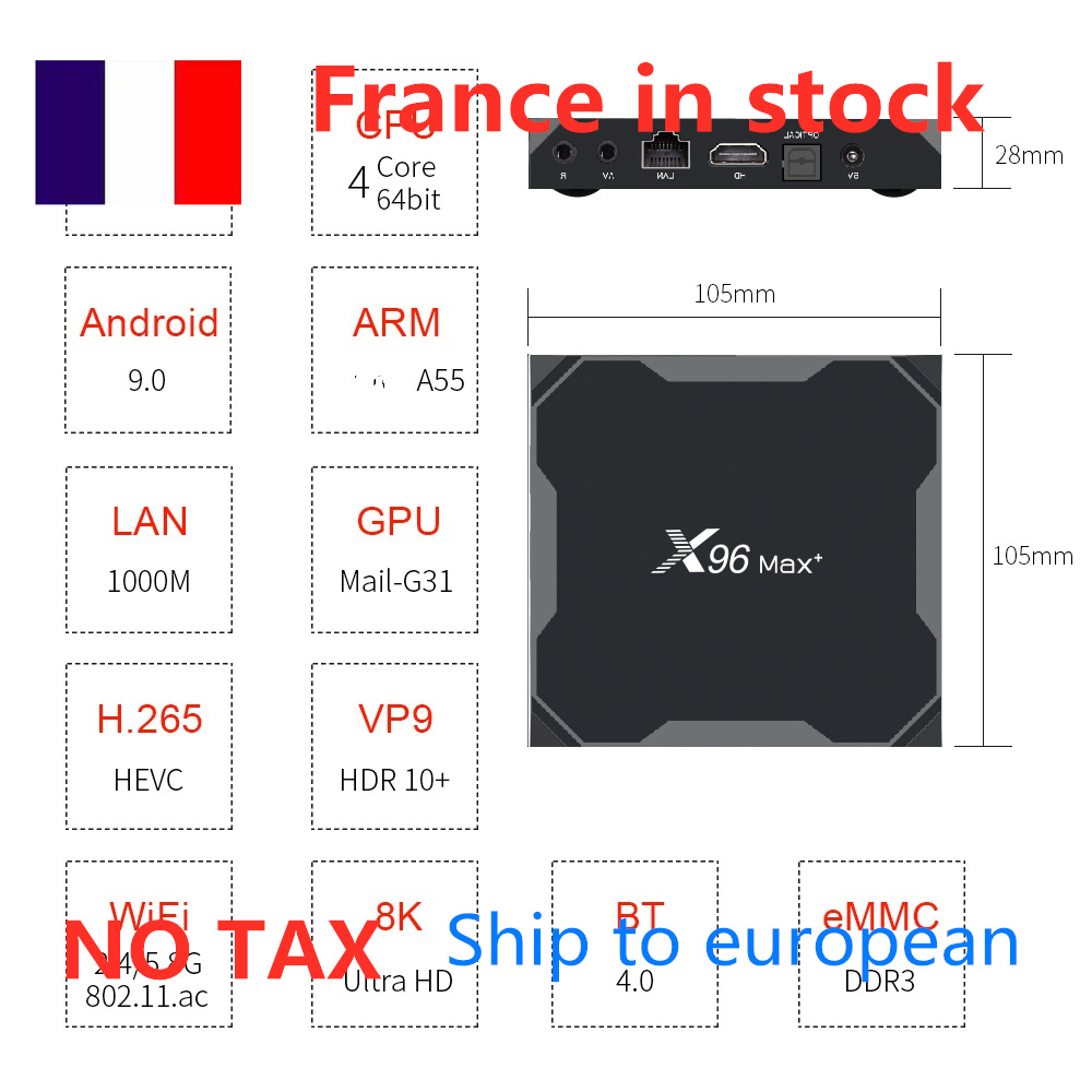 

ship from France to european X96 MAX PLUS amlogic s905x3 tv box 4gb ram 32gb rom dual wifi 1000m lan android 9.0