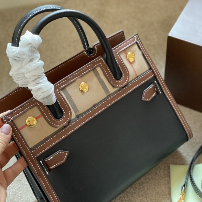 

Lattices Handbag Vinatge Women Handbags Gray Black Red Check Hand Bags Leather Pouch Ladies Retro Two-tone Handles Thread Light Yellow Compratment Plaid Bag Gift