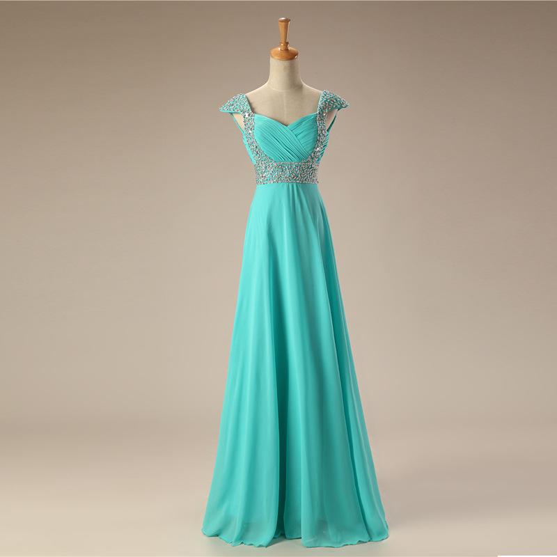 

Party Dresses Sexy Tiffany And Pink Evening Dress Long Beading Green Chiffon Formal Women Elegant Mother Of The Bride Gala Gowns, Style 1