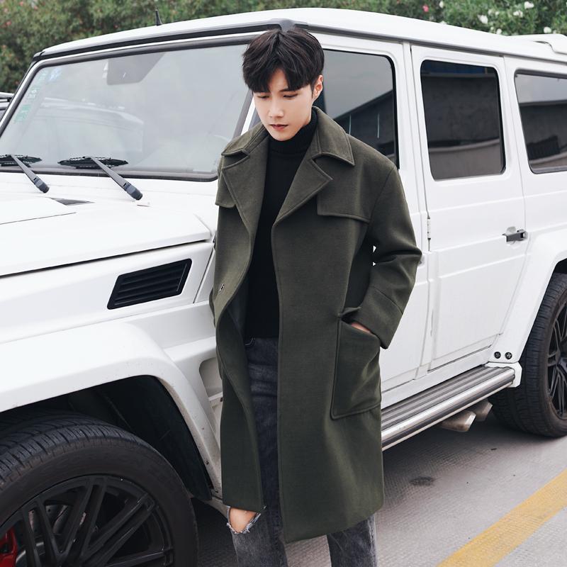 

Men's Wool & Blends 2022 Autumn Winter Fashion Casual Loose Coat Streetwear Gentleman Pea Male Trench Overcoat E520, Green