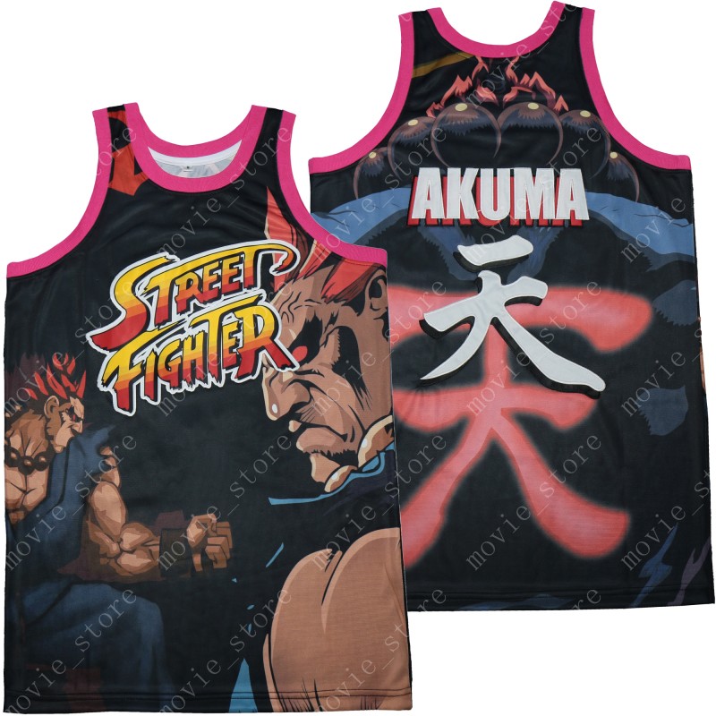 

Men's Street Fighter Akuma Game Basketball Jersey, Black;red