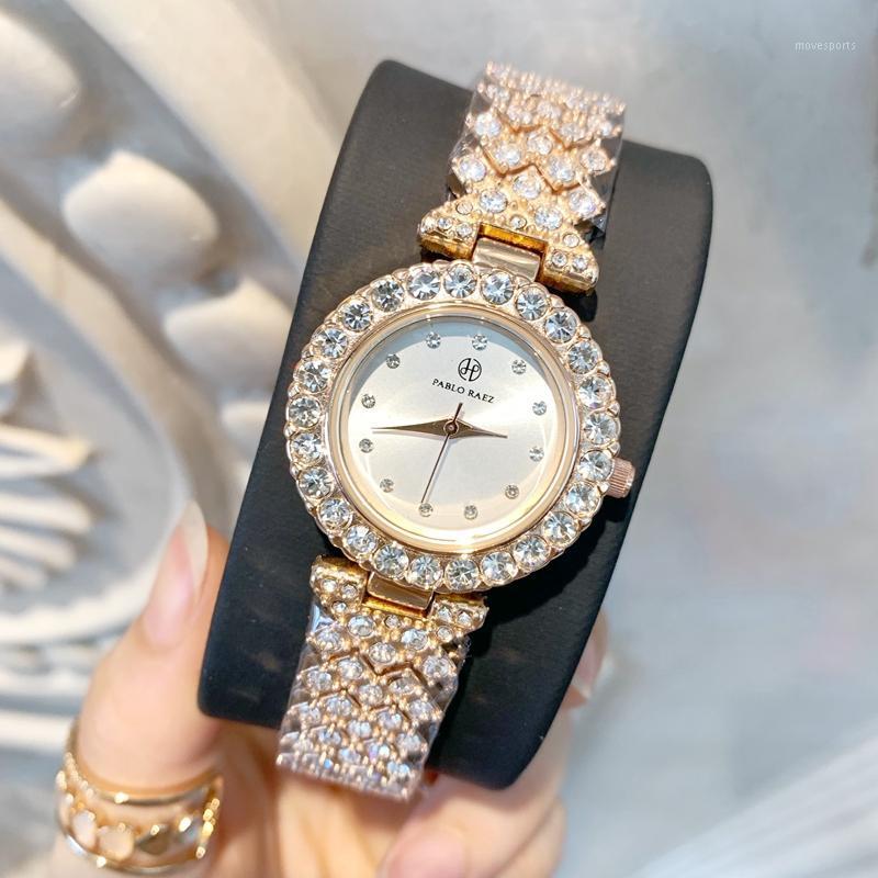

Wristwatches Nice Watch Fashion Clock Luxury Women Full Diamond Special Design Relojes De Marca Mujer Lady Dress Wristwatch Small Dial, Rose gold white dial