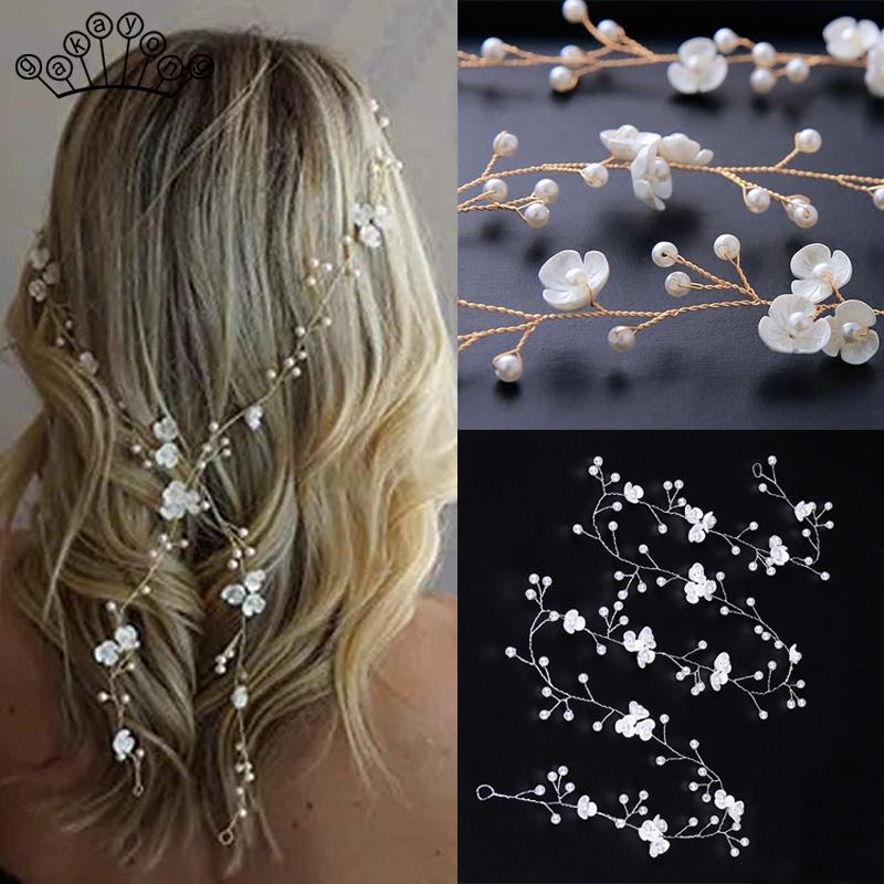 

Hair Clips & Barrettes 2021 Crystal Headbands Wedding Accessories Handmade Floral Pearl Rhinestone Headwear Ornament For Bride Girls, Golden;silver
