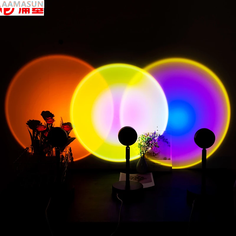 

Rainbow Sunset Projector Night Sunset Lamp Projector Atmosphere Led Night Light Home Coffe Shop Background Wall Decoration Colorful Lamp