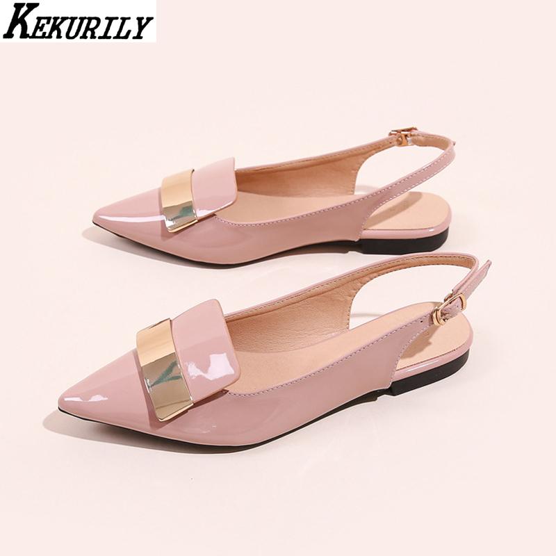 

Buckle Back Strap Sandals Women Pointed Toe Flats Shoes Slingback Slides Metal Decoration Shallow Pink Zapatos De Mujer, Black