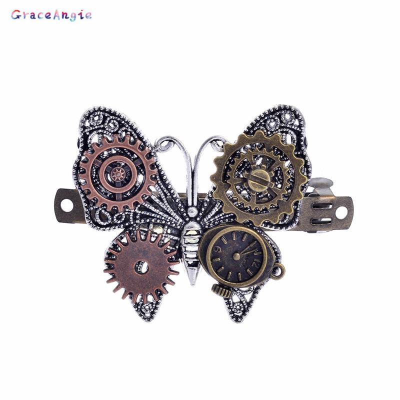 

hair clips & barrettes graceangie hairgrips punk women jewelry wear hairpins holder accessories steampunk gear alloy spring clip, Golden;silver