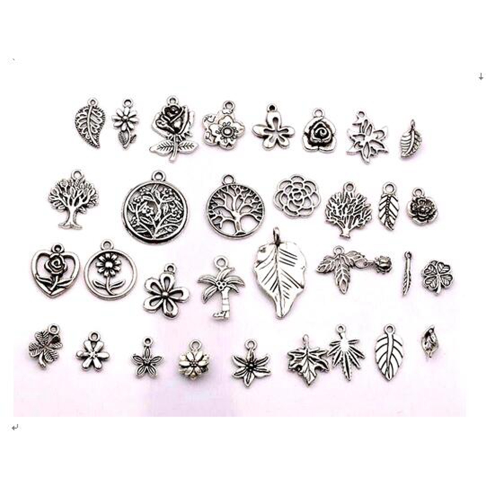 

160pcs Antique silver mixed flowers, trees, leaves charm pendants For Jewelry Making, Earrings, Necklace DIY Accessories