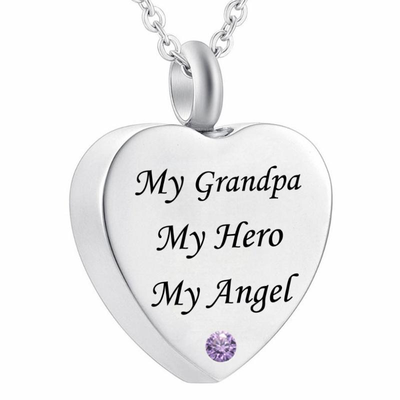 Pendant Necklaces Heart Memorial Urn Necklace Cremation Ashes Keepsake - My Grandpa Hero Angel Funnel Filler Kit-image-706625523