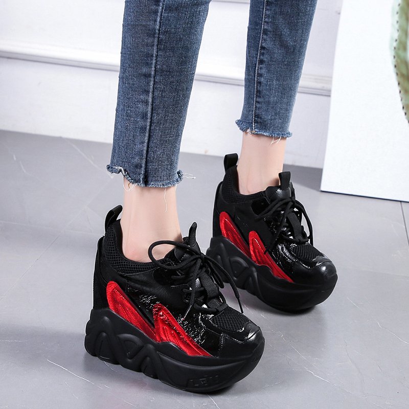 

Winter Chunky Sneakers Breathable Women Height Increasing High Platform Shoes 12cm Thick Sole Sneakers Woman Deportivas Mujer, Gold color