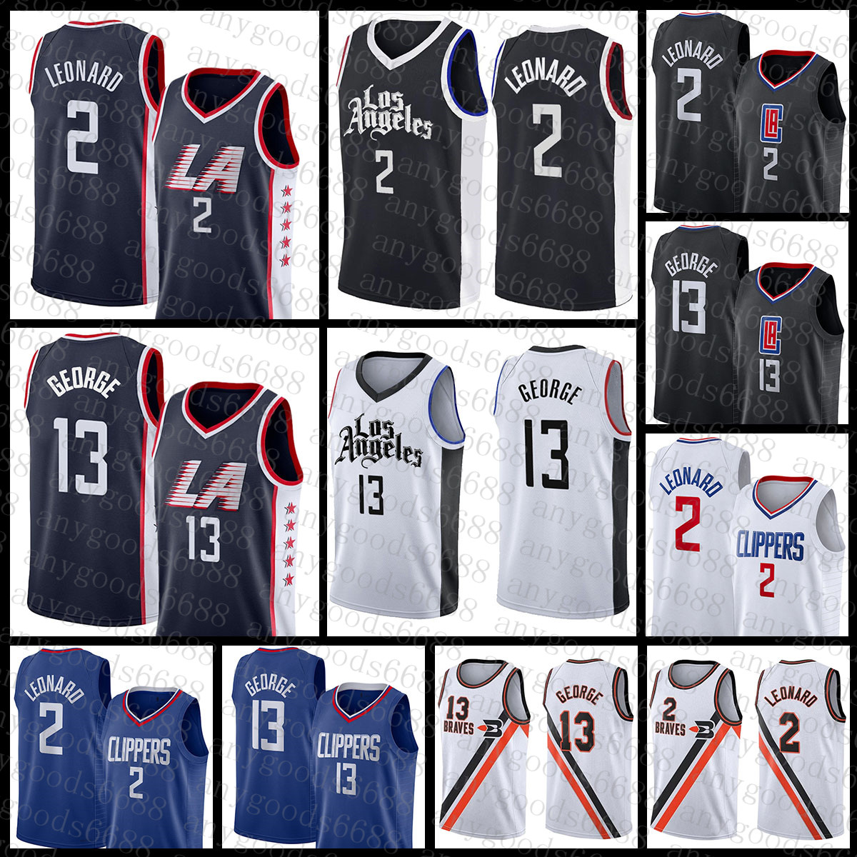 

Los Best Angeles Basketball Jersey Clipper 13 Kawhi Leonard 2021 2022 New 2 Paul George Black