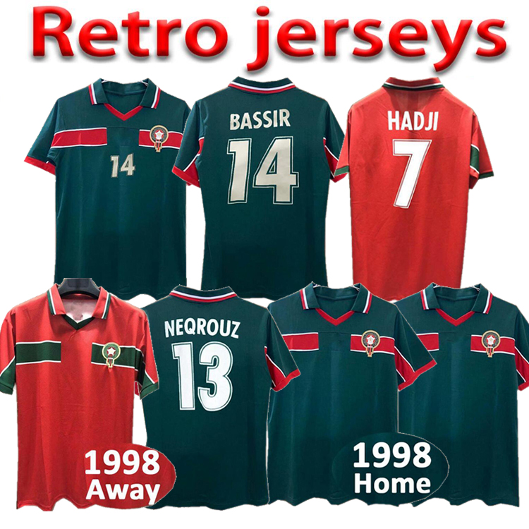 

1998 1999 RETRO Soccer Jerseys Morocco Team M. HADJI Mens National Home Green Short Sleeve OUAKILI BASSIR ABRAMI NEQROUZ Football Shirt Uniforms, Black;yellow