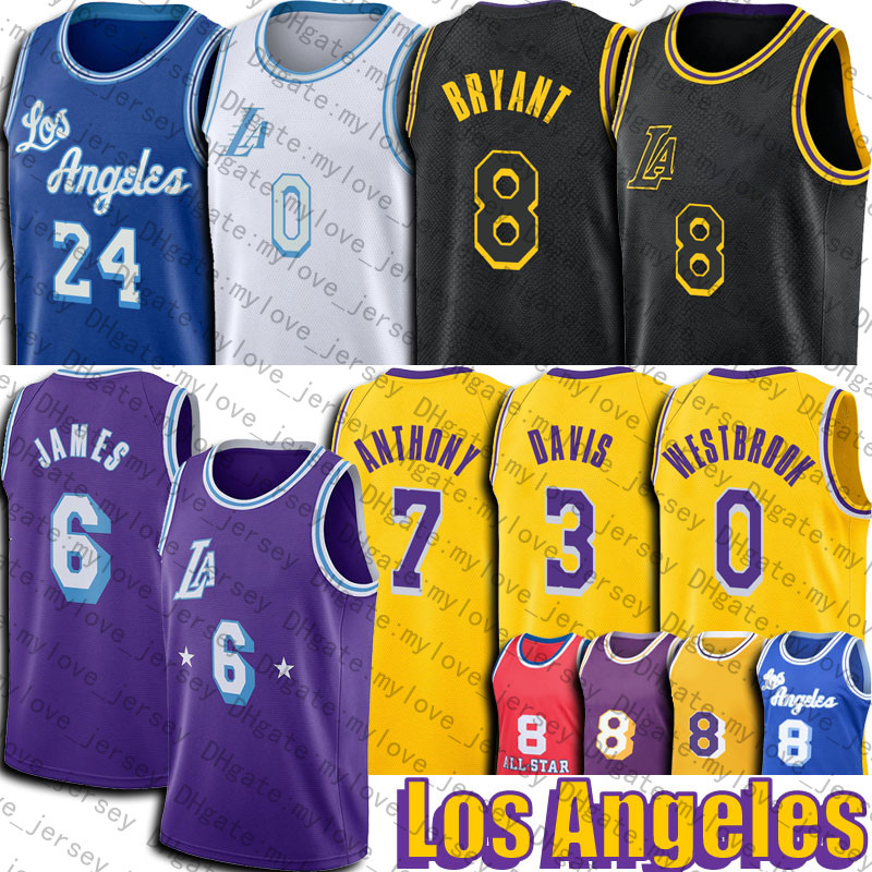 

LeBron 6 James Basketball Russell 0 Westbrook Jersey Carmelo 7 Anthony 3 Davis Jerseys Black Mamba Los 75th Anniversary Angeles City Uniform