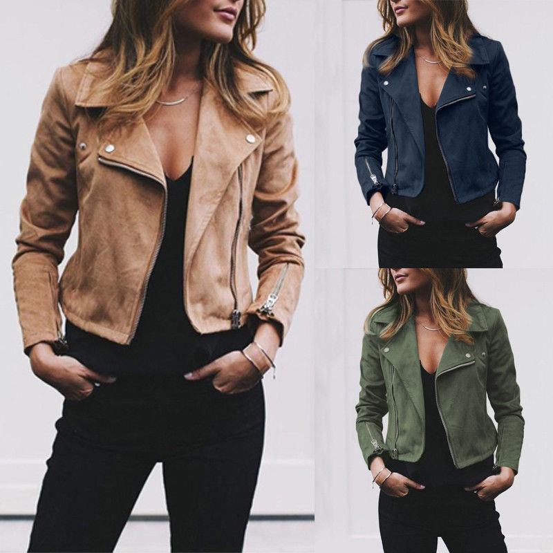 

Autumn Women Punk Leather Motorcycle Jacket Coats Zip Up Biker Flight Casual Top Coat Outwear, Black;brown