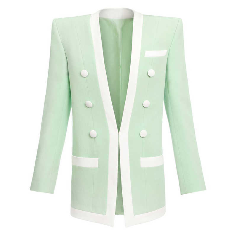 

HIGH STREET Runway est Designer Jacket Women's Double Breasted Color Block Blazer 210526, Pink