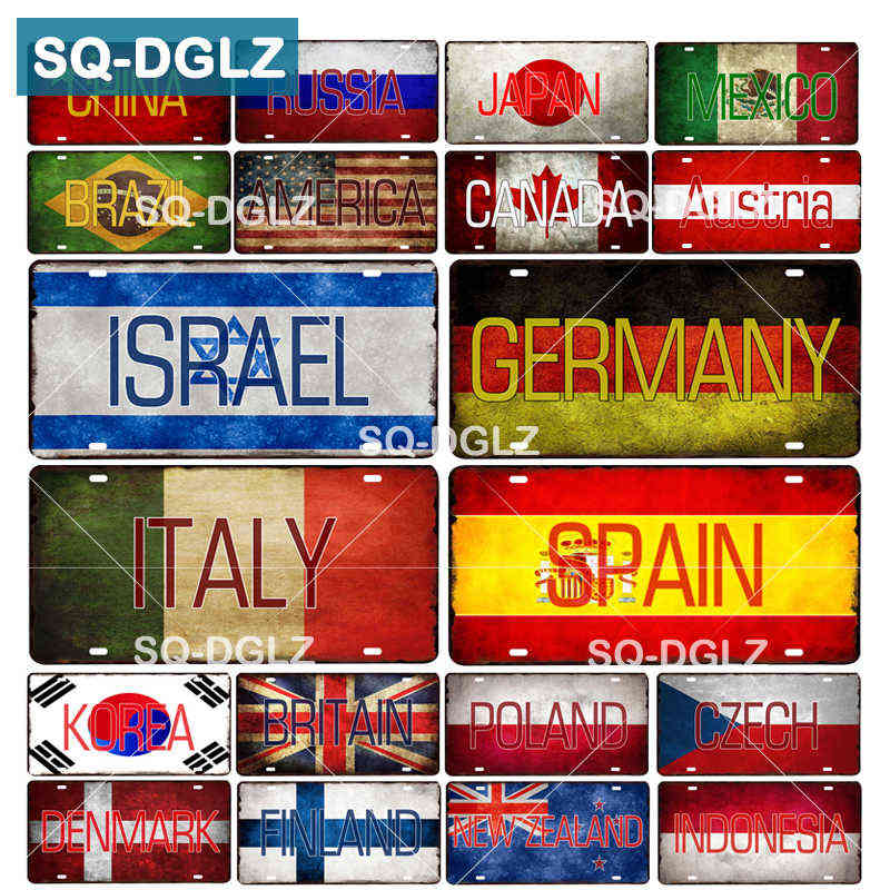 [SQ-DGLZ] Country Flag+Name License Plate Bar Wall Decoration Tin Sign Vintage Metal Sign Home Decor Painting Plaques Poster-image-744989643
