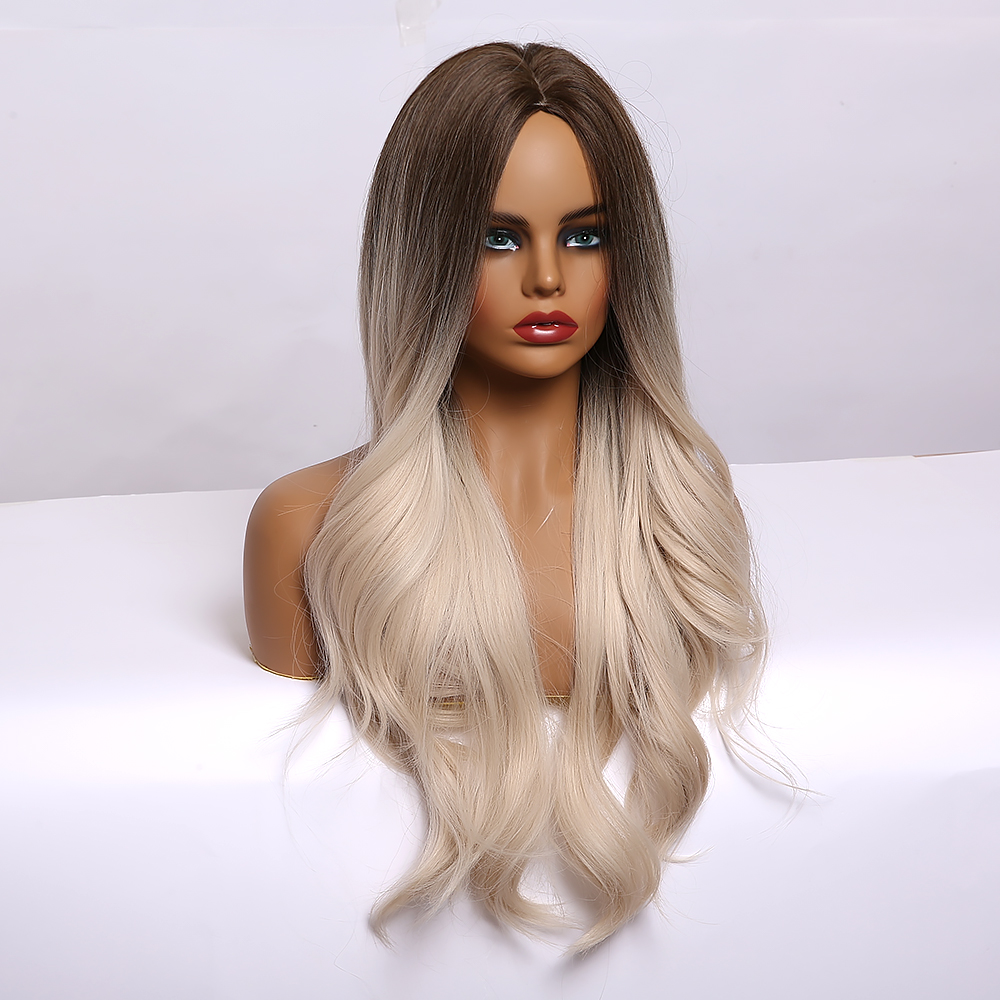 Costume Accessories EASIHAIR Brown to Light Blonde Ombre Synthetic Wigs Long Middle Part Wavy Wigs for Women Heat Resistant Cosplay Wig Natu-image-751019023