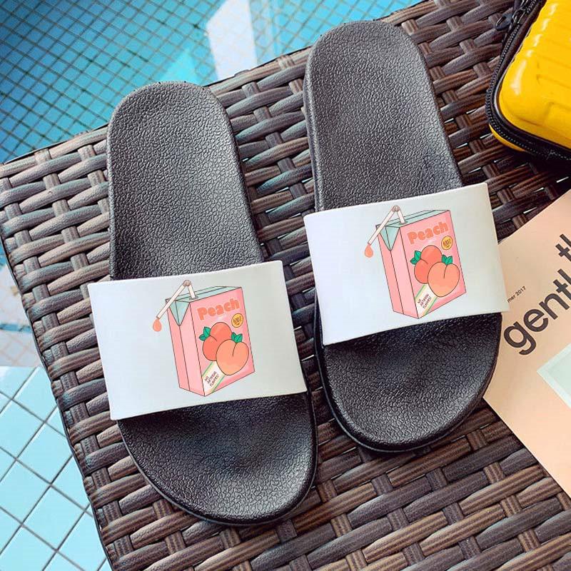 

Sandals Women Summer Kawaii peach strawberry drink leisure sandals and slippers Open Toe Flip Flops for Women, Black