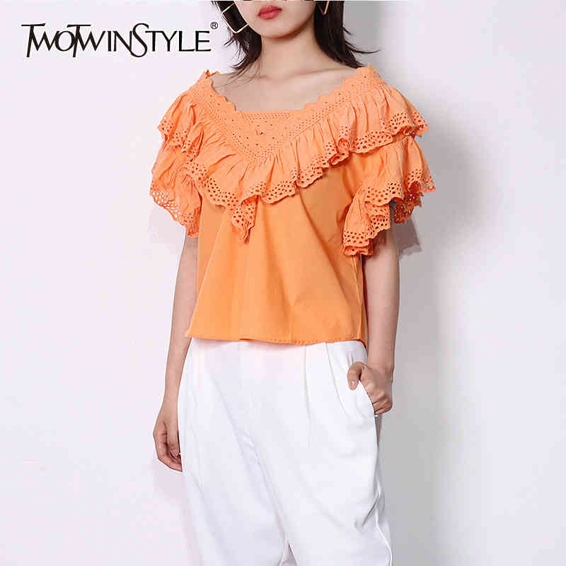 

Casual Solid Shirts For Women Square Collar Puff Short Sleeve Lace Loose Blouses Female Summer Fashion Stylish 210524, White