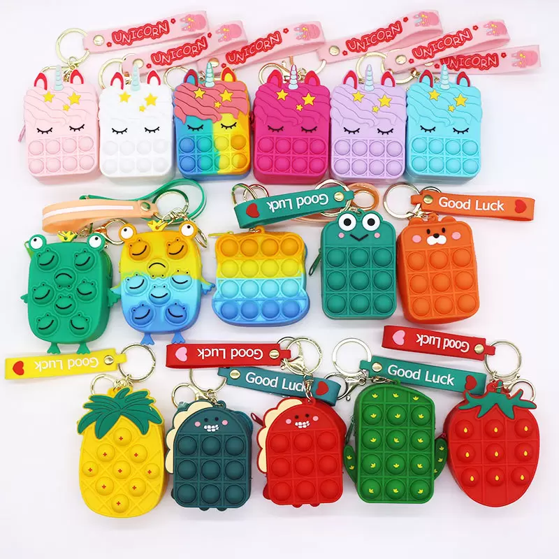 

New Fidget Toys push bubble coin purse key chain cute key bag decompression toy mini purse backpack pendant gift WHT0228