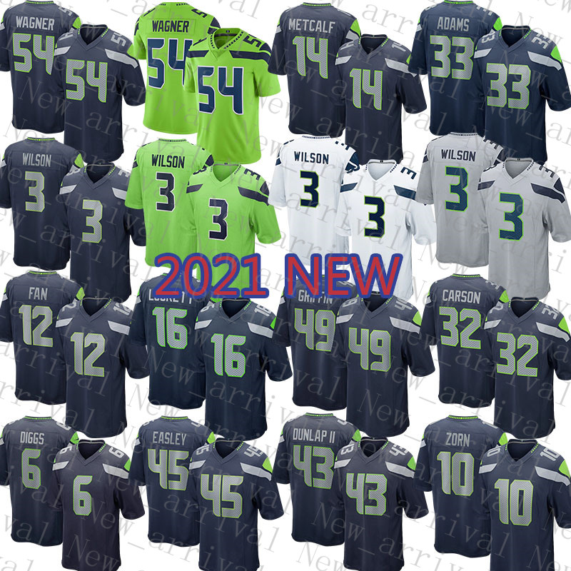 

2021 New Seattle Mens Seahawk American Football Jersey 3 Russell Wilson 14 DK Metcalf 33 Jamal Adams 12 12th Fan 12s 54 Bobby Wagner 49 Shaquem Griffin 97 Poona Ford, Mens-haiying