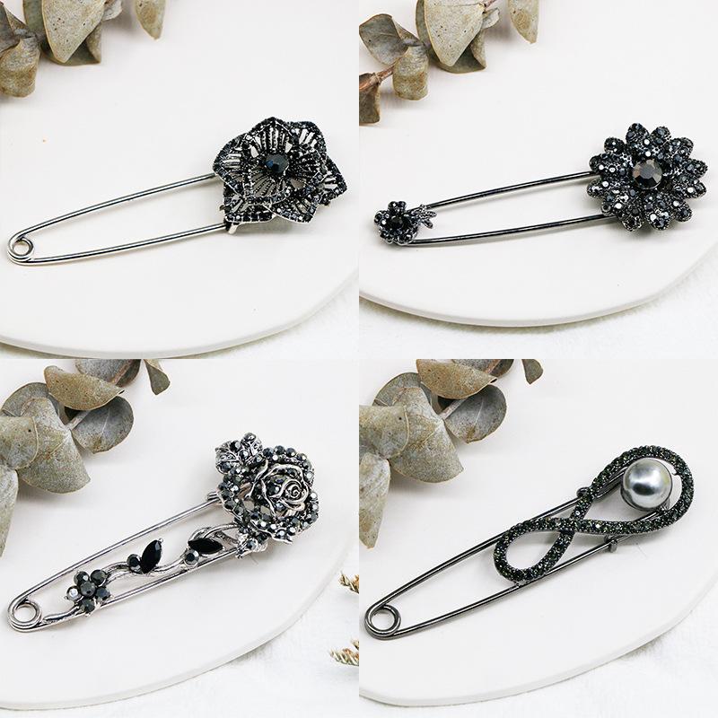 

Pins, Brooches Retro Rhinestone Crytsal Safe Pin For Women Cardigan Sweater Lapel Pins Corsage Fashion Jewelry Clothing Accessories