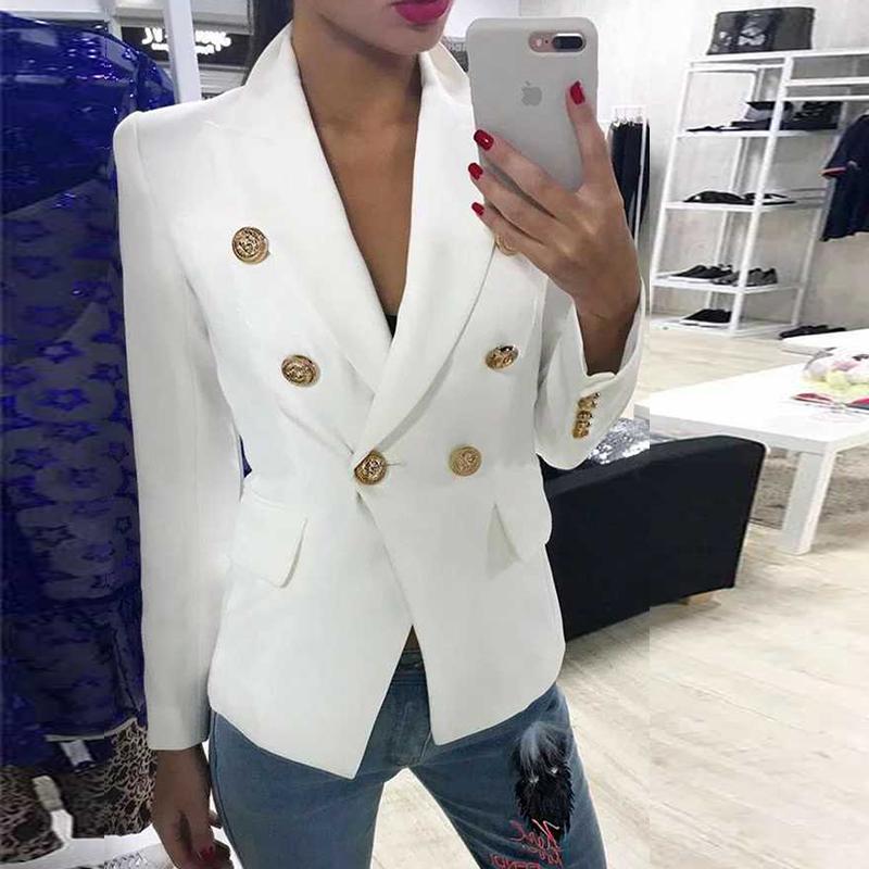 

Women's Suits & Blazers Green Blue Yellow Black White Blazer Women Office Formal Double Breasted Buttons Plus Big Size Drop Ship, White-1880
