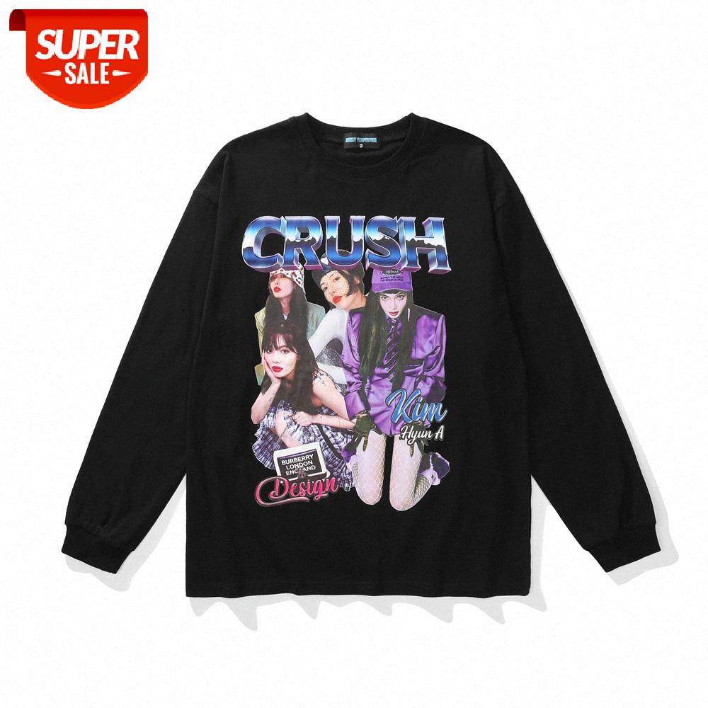 

Feng Xuanya character printing long-sleeved T-shirt men's street hip-hop loose round neck bottoming shirt #qJ49, White;black