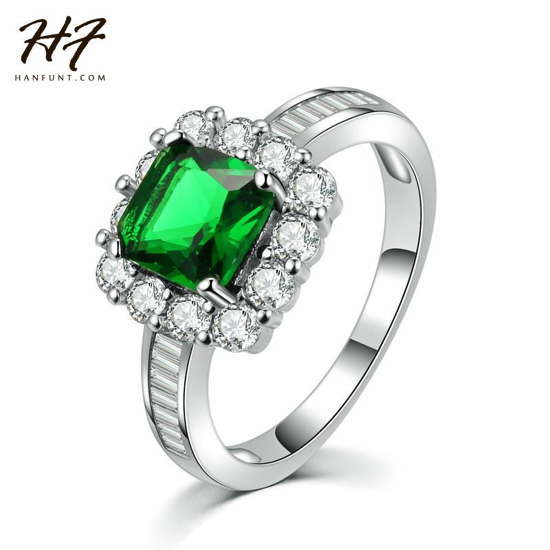 

Cluster Rings Sliver Color Green Cystal Princess Cut Wedding Ring Engagement CZ Crystal Jewelry For Women With Austrian R475, Golden;silver