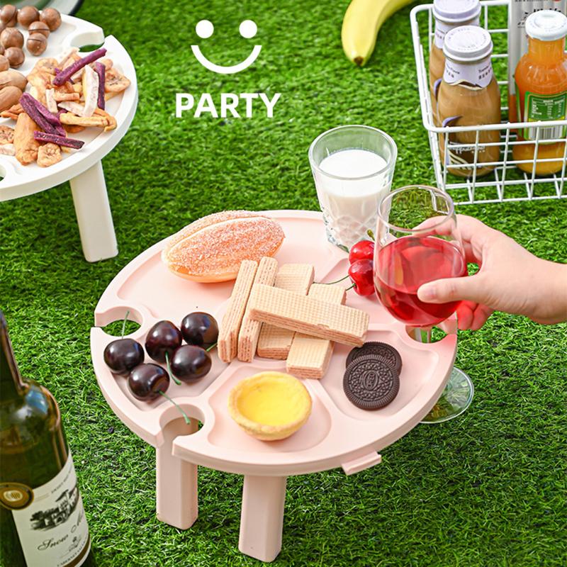 

Camp Furniture Portable Folding Wine And Champagne Plastic Table For Bed- Lightweight Easy To Carry Outdoor