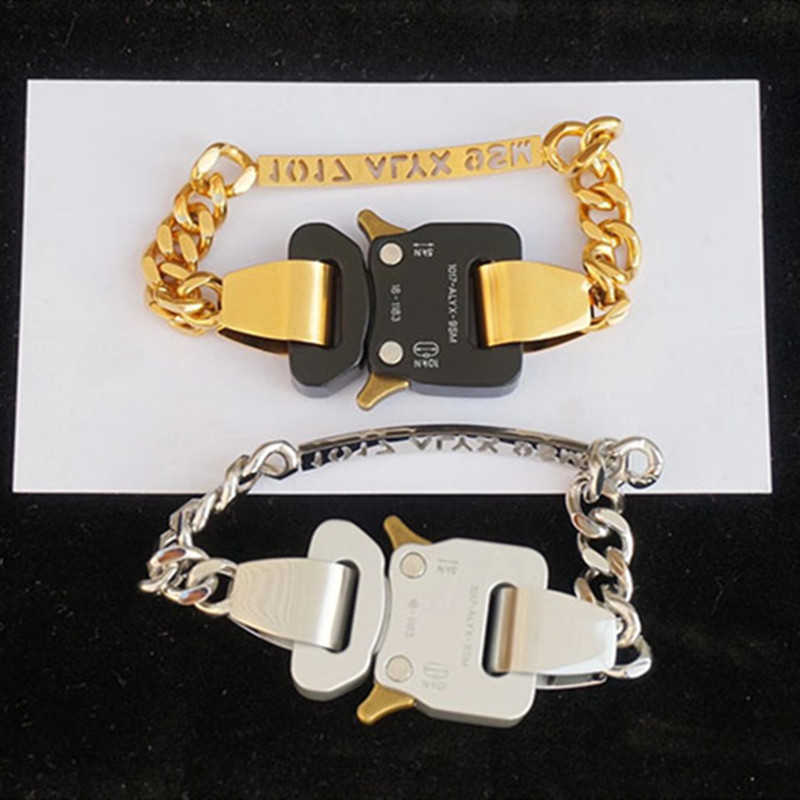 

Golden 1017-alyx-9sm Buckle Bracelet Men Women 1:1 Top Quality Openwork Letters Hero Charm Chain Titanium Alyx Bracelet Q0722