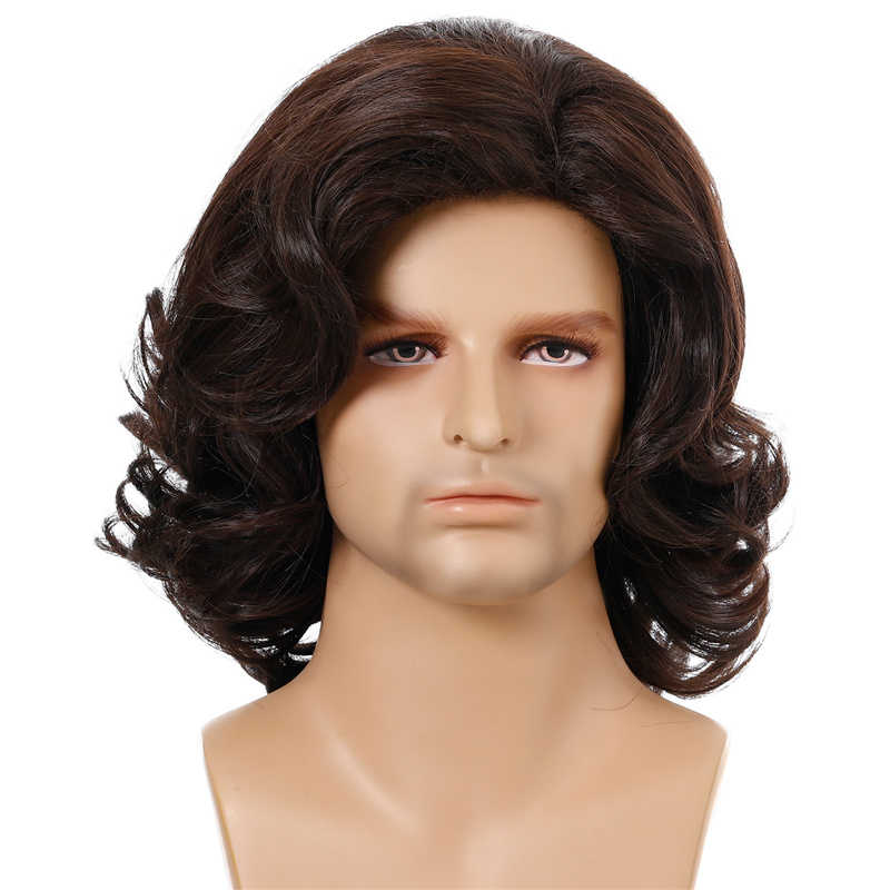 

13 inches Men's Synthetic Wig Brown Wavy Pelucas Perruques de cheveux humains Simulation Human Remy Hair Wigs WIG-M02, As picture