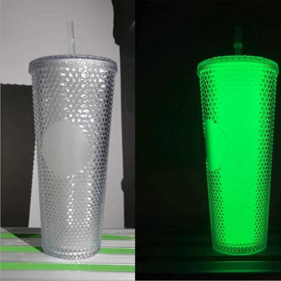 

Luminous 710ml Big PVC Tumblers Personalized Glow In the Night Starbucks 24oz Iridescent Bling Rainbow Unicorn Studded Cold Cup Coffee Mug37RA37RA, 700ml lighted