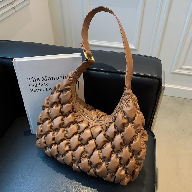 

Evening Bags Lattice Pleated Tote Underarm Bag 2021 Quality Soft PU Leather Women's Designer Handbag Shoulder LEFTSIDE