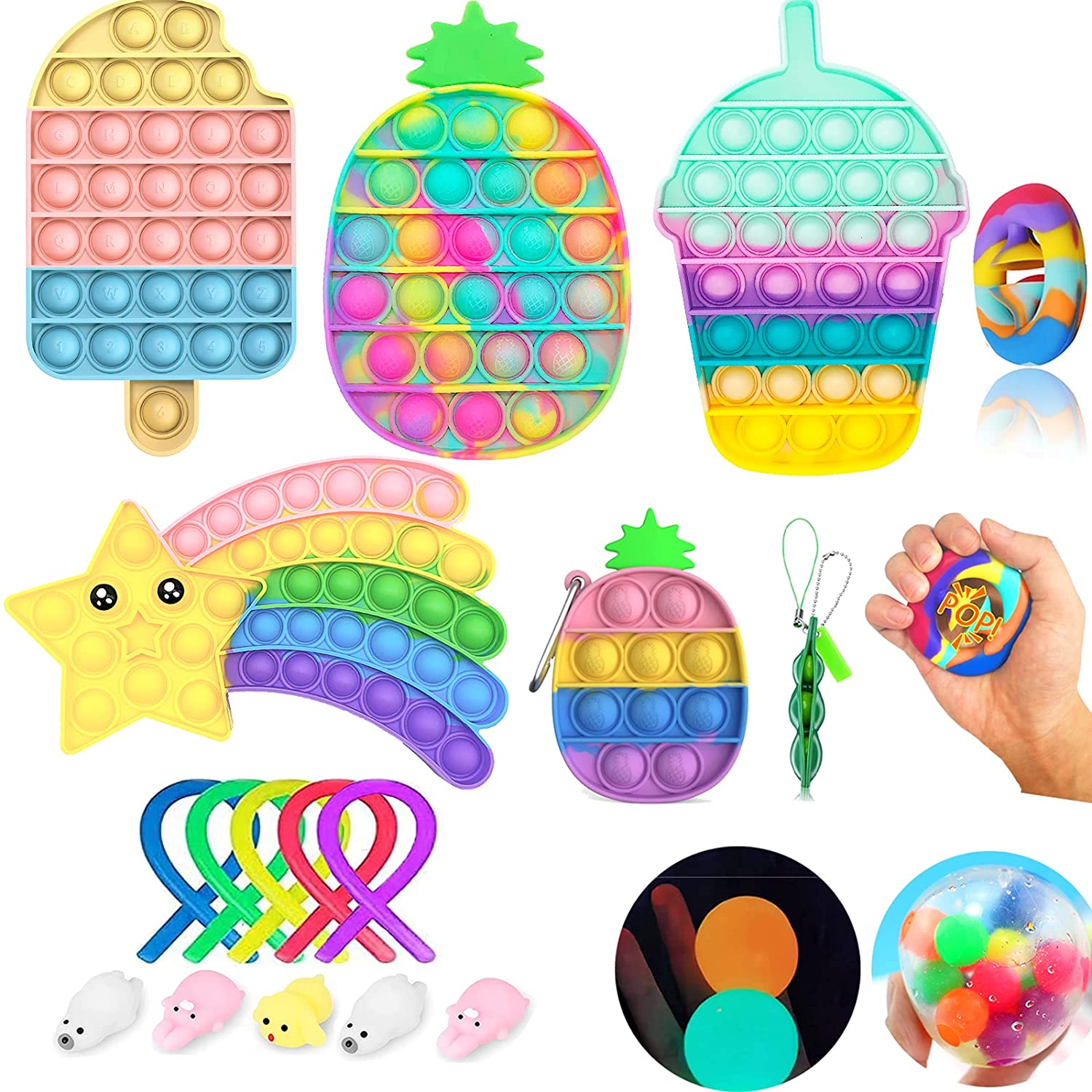 20 Pack Sensory Fidget Toy Set, Stress and Anxiety Fidget Toy for Children Adults, Pop Push Bubble Fidget Toy, Snapper Fingertip Toys-image-721492816