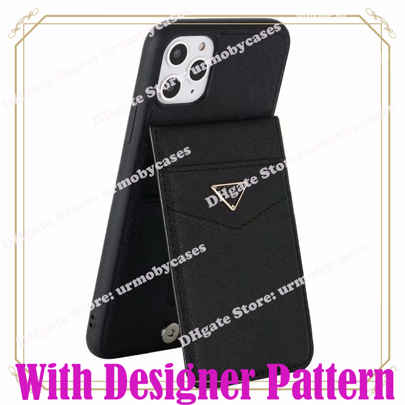 

credit card holder phone cases For iPhone 12 Pro Max XS XR With Metal logo Designer Wallet Leather Case, Black