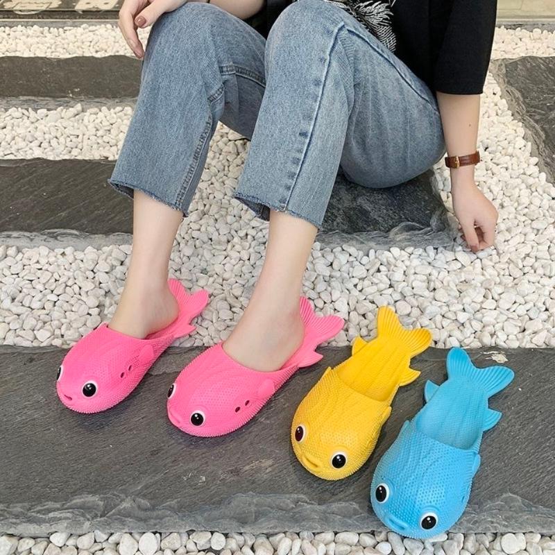 

Slippers Fish-shaped Beach Shoes Creative Funny Women Summer Sandals Breathable Outdoor Flip Flops Parent-child Home, Yellow