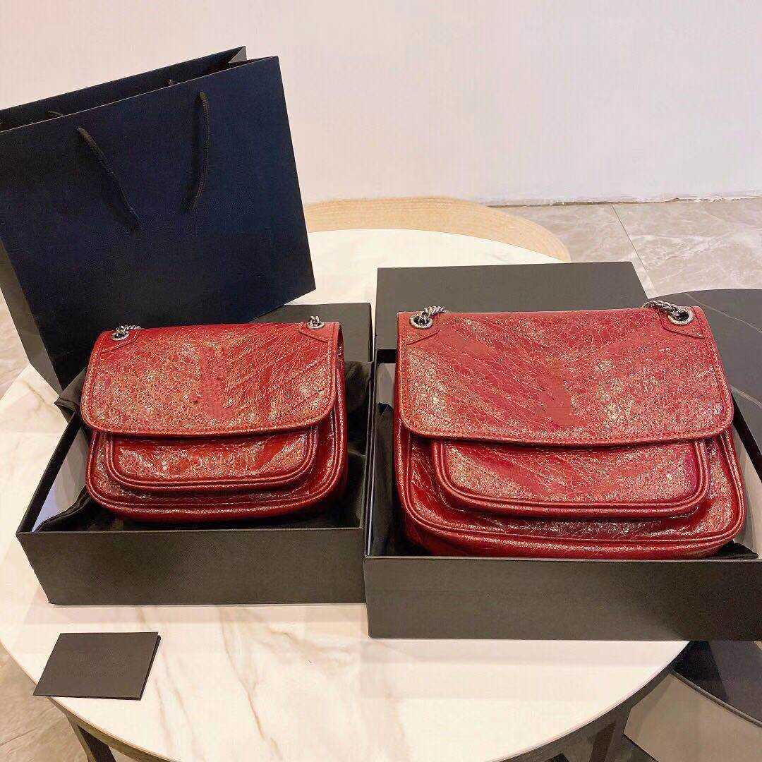

Luxury Handbag Messenger Bag NIKI Genuine Leather Calfskin Hobo Classic Style Colorful Bags Fashion Female Women Enveloshoulder Lady, Red