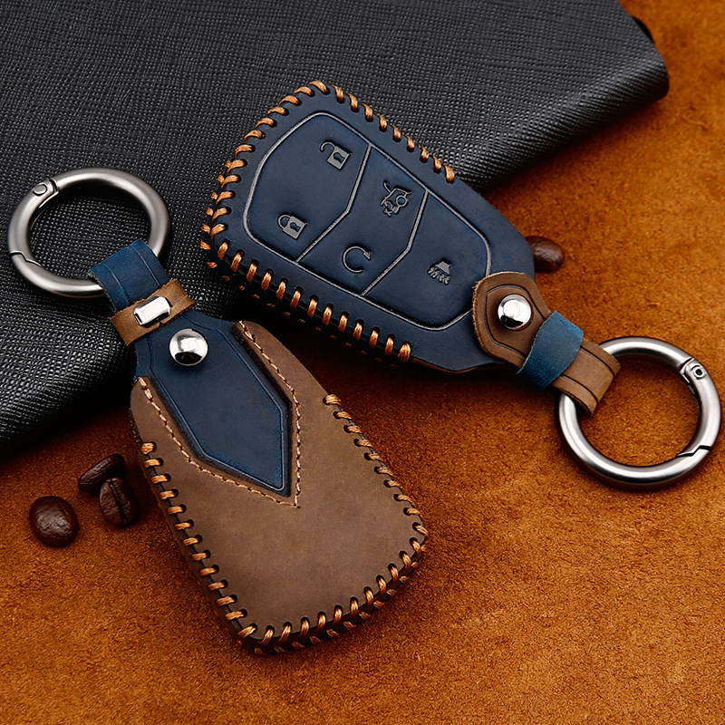 

Crazy Horse Leather Car Key Case Cover Bags for Cadillac Xts Ats Xt5 Srx Xt4 Ct6 Xt6 Cts, Sky blue