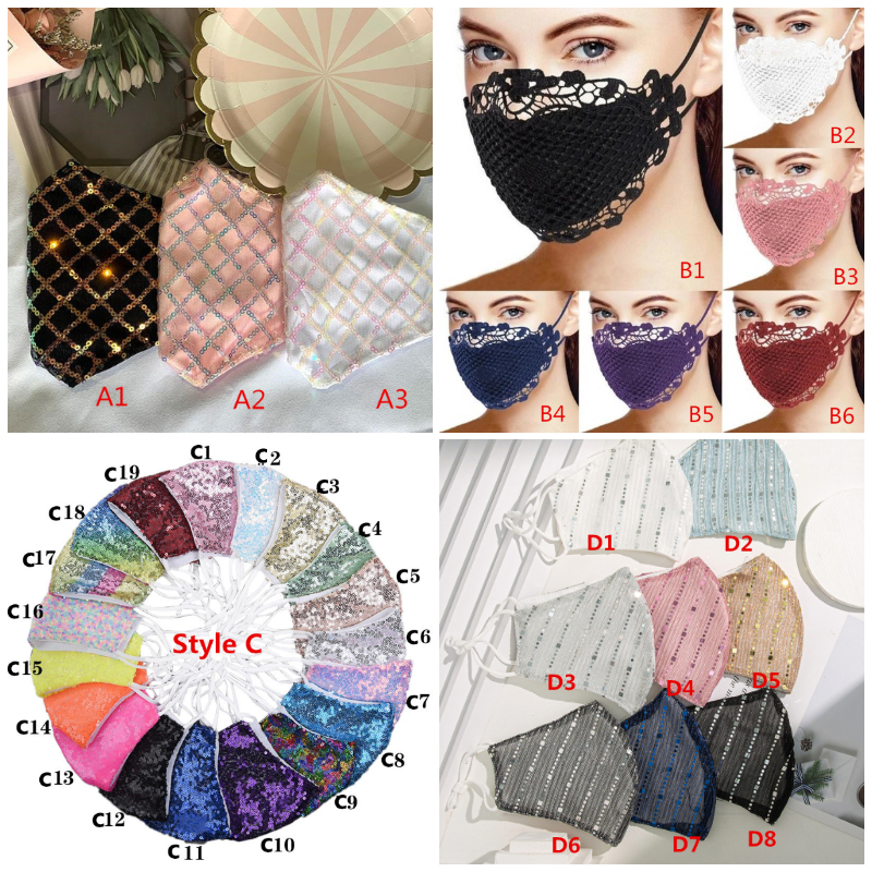 

Sparkly Blink Jewel Lace Face Mask Fashion Party Women-Mask For Decoration Dust Sun Washable Face-Masks, More than 60 we will ship dhl