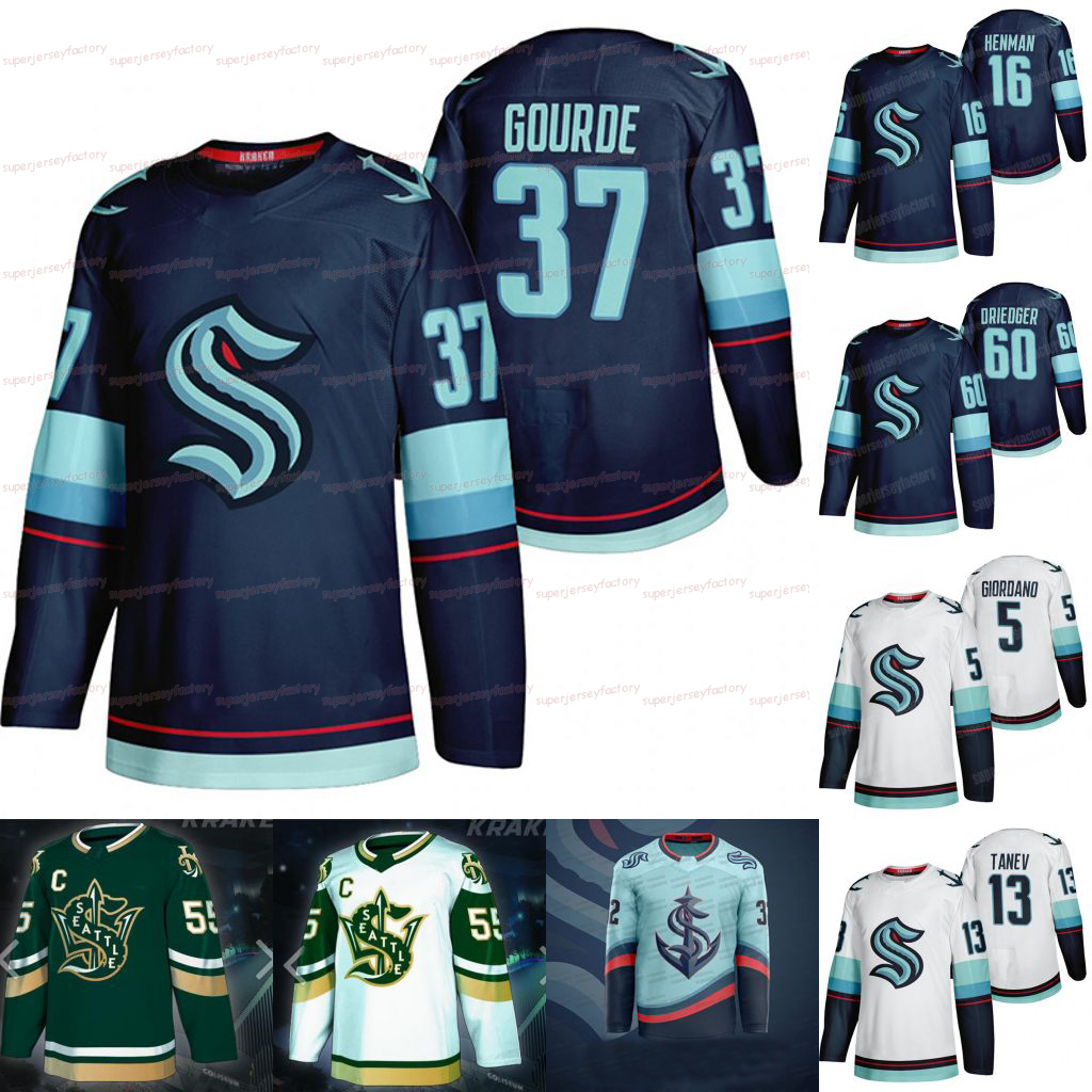 

Yanni Gourde 2021 Seattle Kraken Mark Giordano Tanev Chris Driedger Vince Dunn Colin Blackwell Carsen Twarynski Cale Fleury Carson Soucy Jeremy Lauzon Jared McCann, Blue home womens s-xxl