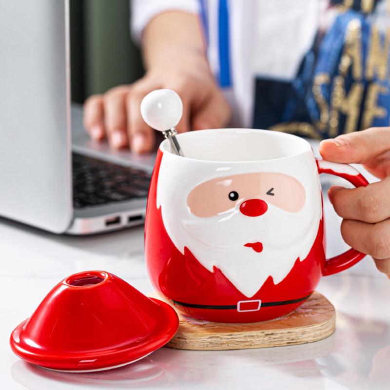 

Mugs 1pc Creative Christmas Santa Claus Shape Ceramic Mug Water Cup For Home (Red)