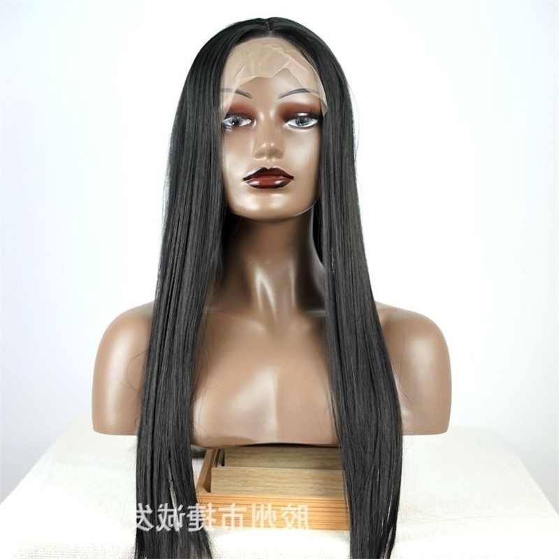 

front fiber Wig chemical lace female T-shaped head matte high temperature silk wig cover, Black