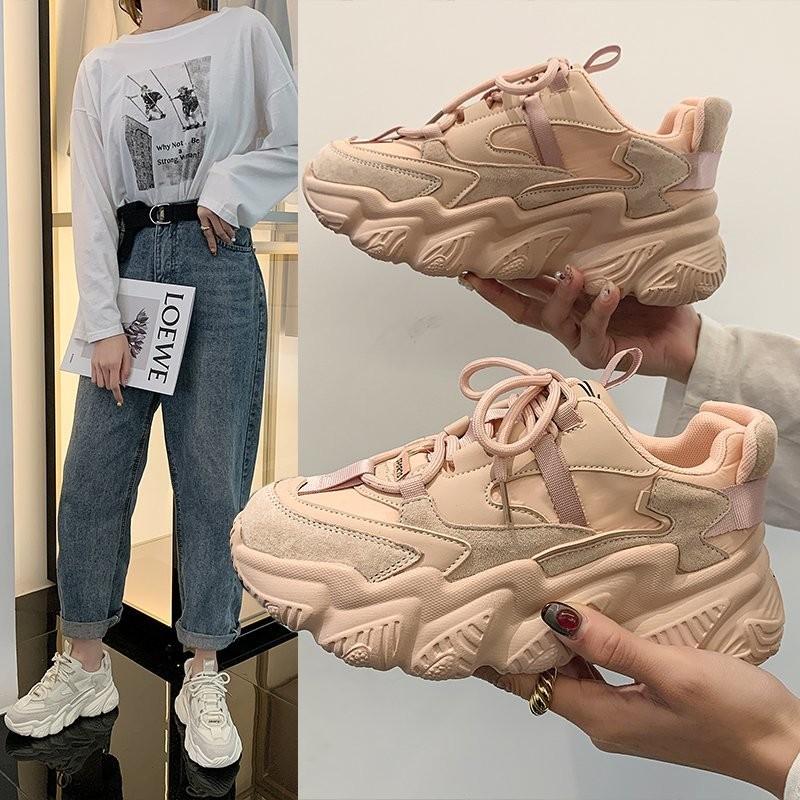 

Woman Shoes 2021 Patchwork Mesh Leather Women Casual Breathable Rubber Heels Sneakers Lace Up Zapatos De Mujer Design Boots, Black