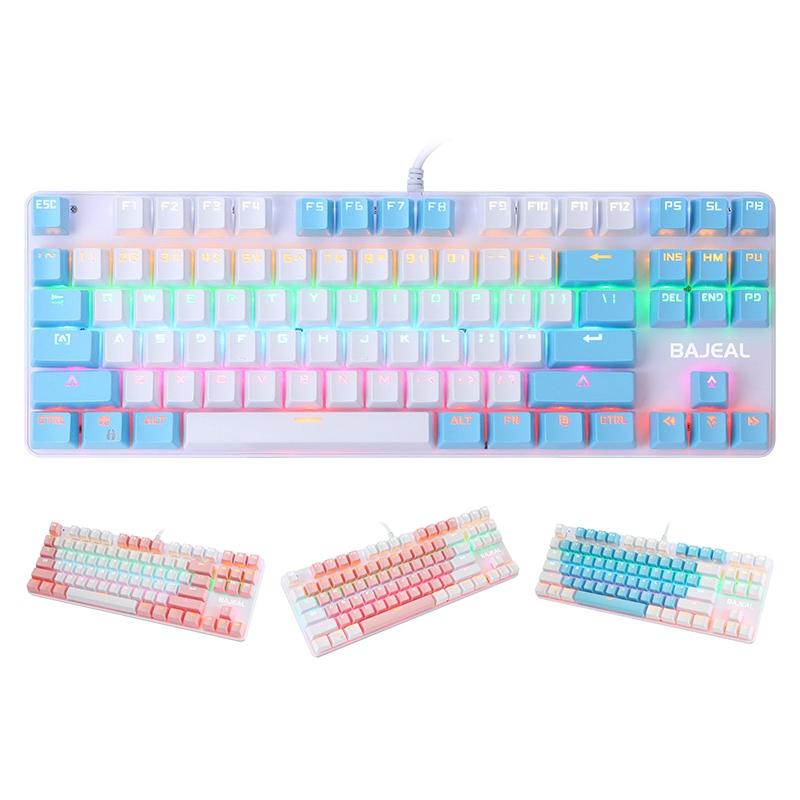 

Keyboards BAJEAL K100 Two-Color Keyboard 87-Key Green Axis Keycap USB Wired Mechanical Gaming