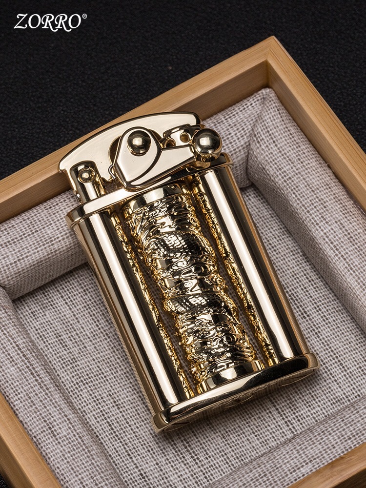 

New Brass Kerosene Windproof Lighter Creative Metal Decompression Oil Lighter Dragon Pillar Rocker Ignition Smoking Lighter Collection Gift