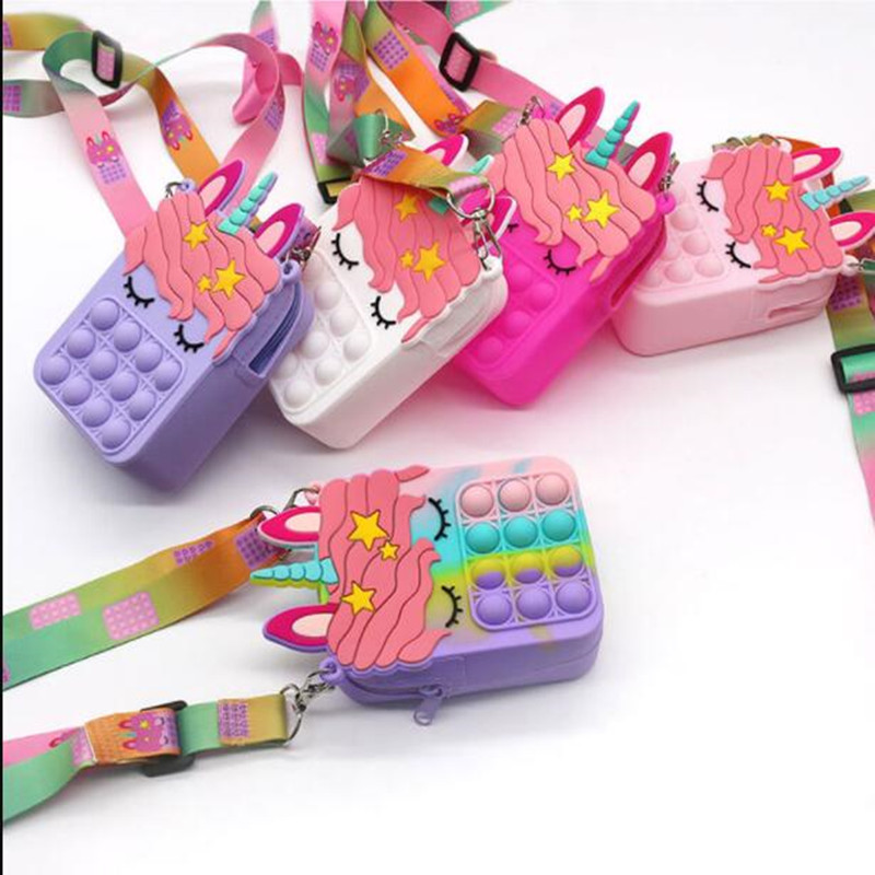

Macaron Rainbow Unicorn Fidget Purses Kids Cartoon Backpack Popet Bubble Popper Board Toys Toddler Boys Girls Christmas Gift Student Fanny Pack Clutch G96KJQS, Rose unicorn