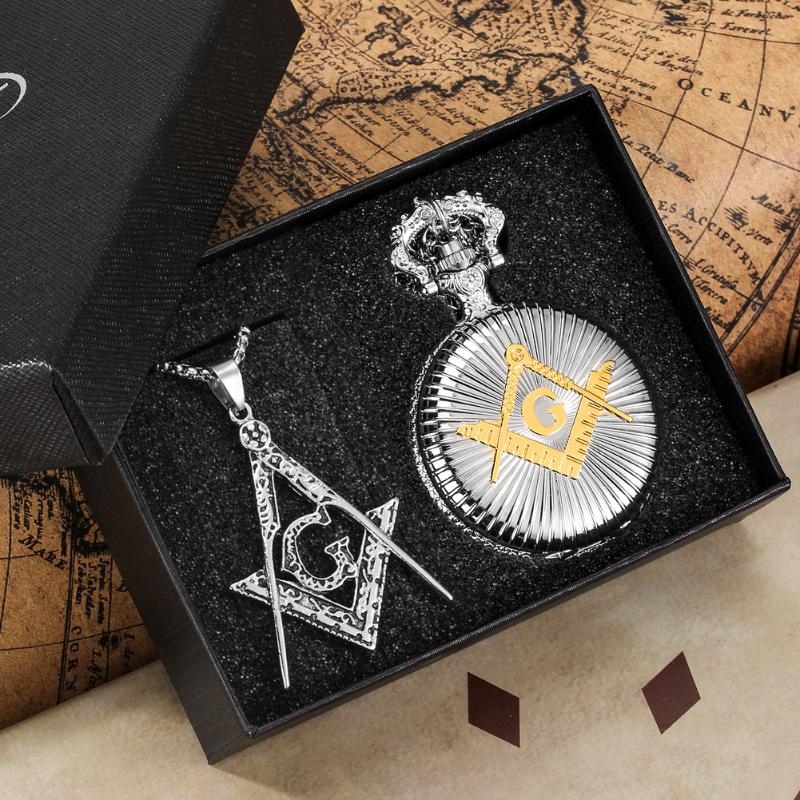 

Pocket Watches Masonic Freemasonry Theme Souvenir Collection Retro Necklace Pendant Watch Gift Set For Men Women Vintage Quartz, Watch necklace 0001